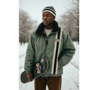 UNISEX Drift Boardwear Green Zip Up Logo Striped Pow Skirt Ventilated Jacket